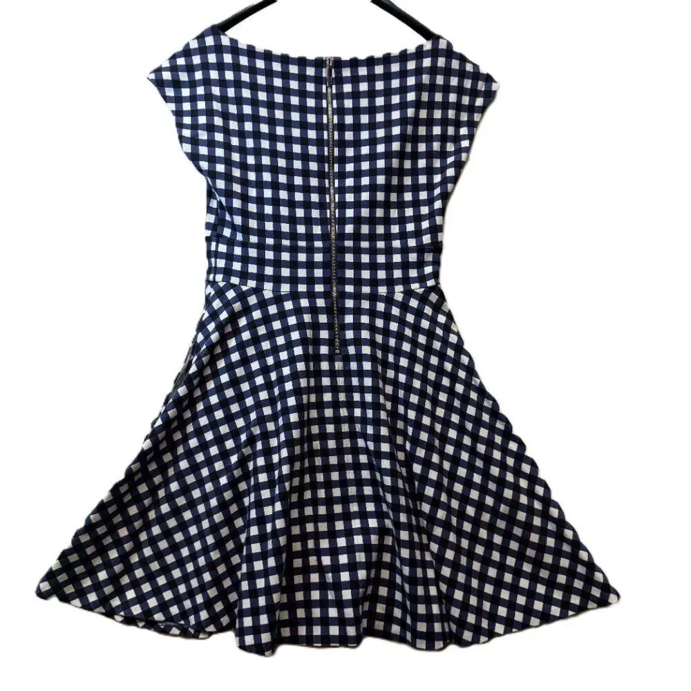 Kate Spade Gingham Fit & Flare Dress  Navy Check Sleeveless Dress  Size Small